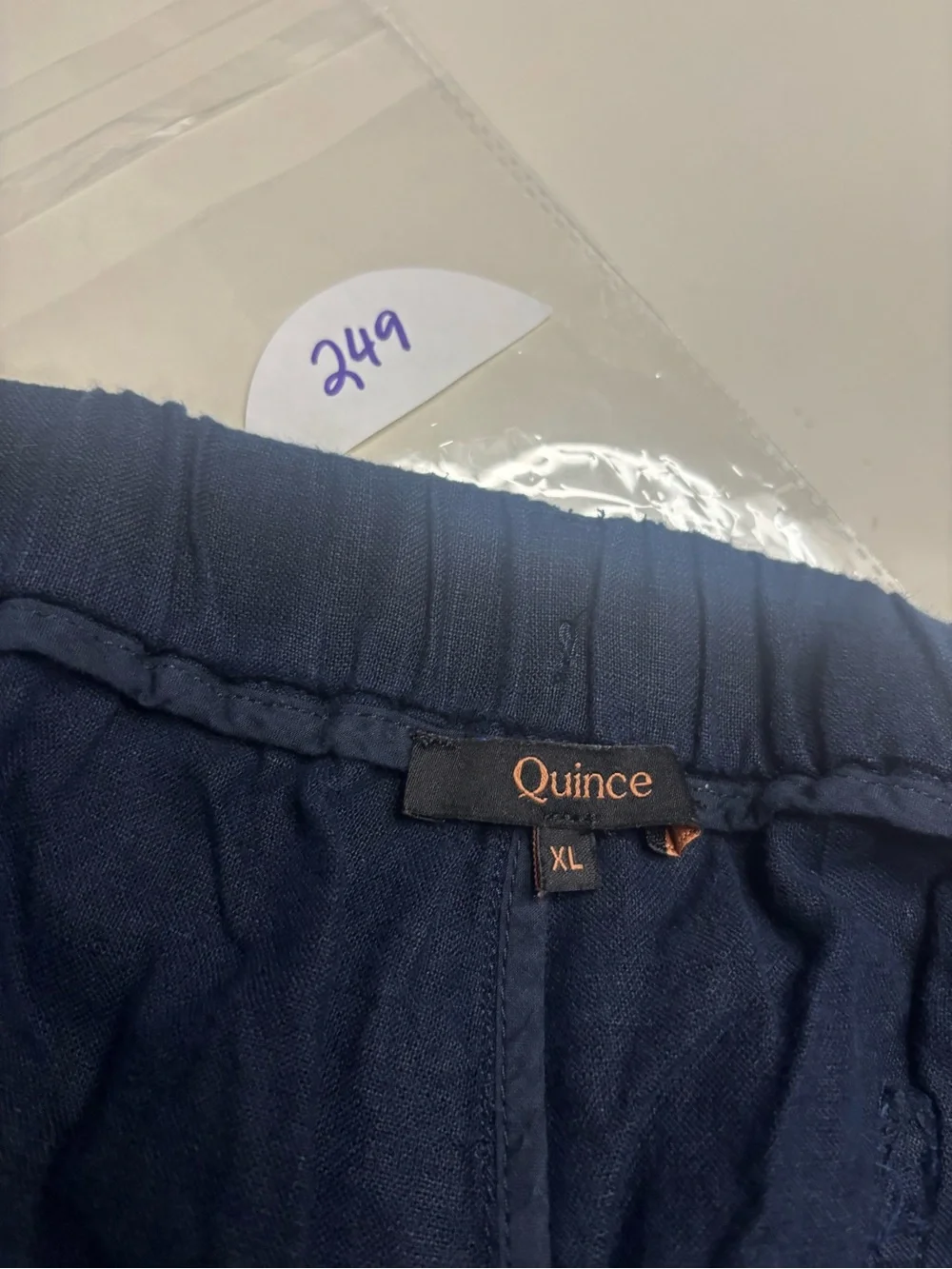 Quince Size XL Dark Navy Linen Elastic Waist Crop Pants Casual Lagenlook Beach